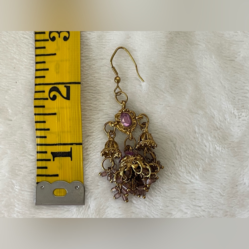Beautiful vintage handmade earrings, India, gold tone, purple jewels - Picture 6 of 6